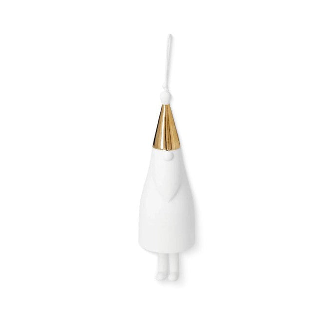 Cloche en porcelaine en forme de père Noël minimaliste, à suspendre dans le sapin ou ailleurs.