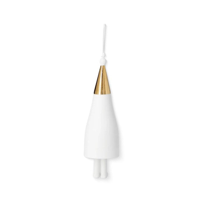 Cloche en porcelaine en forme de père Noël minimaliste, à suspendre dans le sapin ou ailleurs.