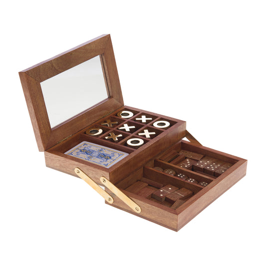 COFFRET COMPLET DE JEU EN BOIS : CARTE, DOMINOS , tic tac toe - LA PETITE BOITE JAUNE