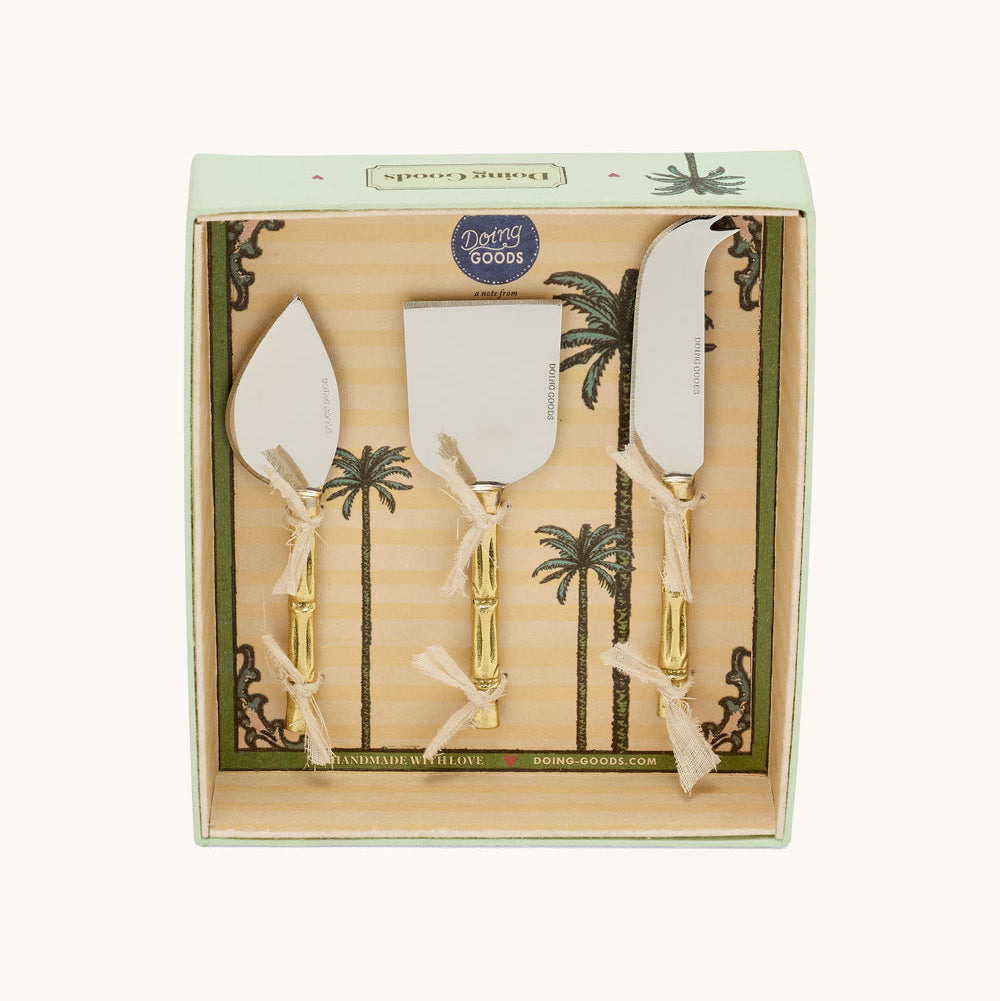Set de 3 couteaux à fromage en laiton doré