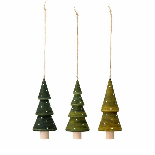 COFFRET DE 3 DECOS DE NOEL SAPINS EN BOIS VERT - LA PETITE BOITE JAUNE