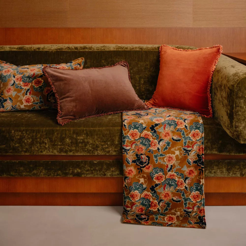 Coussin carré en velours imprimé fleuri, modèle Boston - Haomy