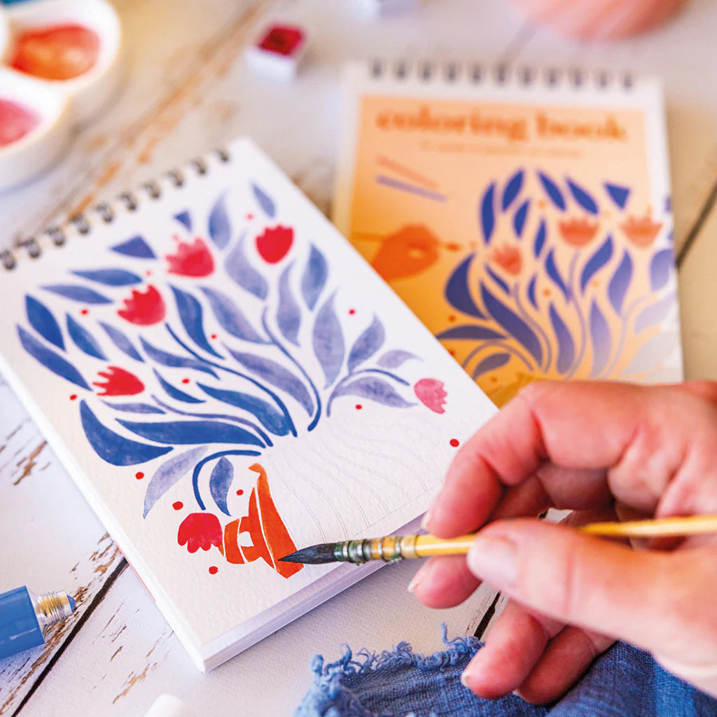 Carnet de coloriage à spiral, 14 pages épaisses détachables,remplissage à l'aquarelle.