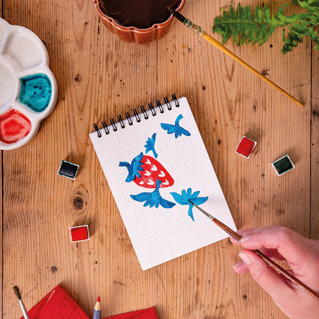 Carnet de coloriage à spiral, 14 pages épaisses détachables, remplissage à l'aquarelle.