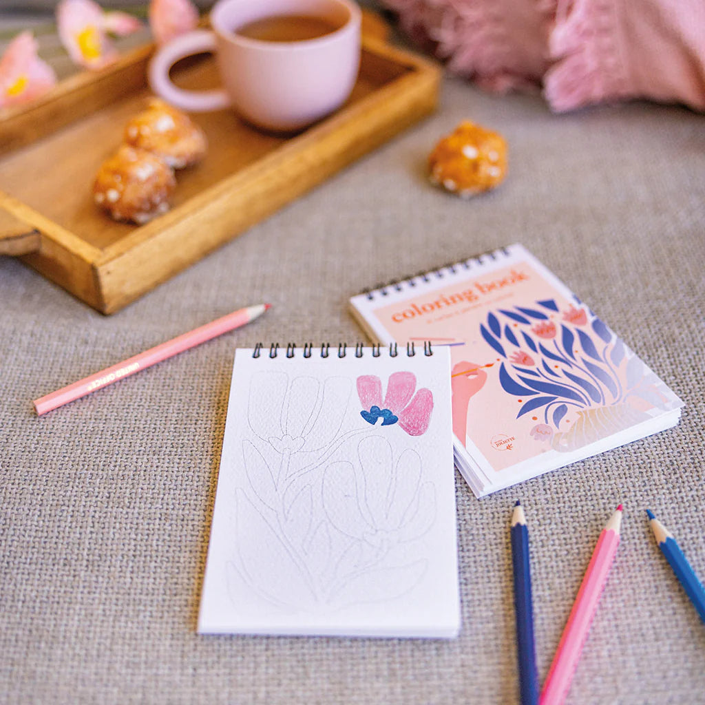 Carnet de coloriage à spiral, 14 pages épaisses détachables, remplissage aux crayons de couleurs. 