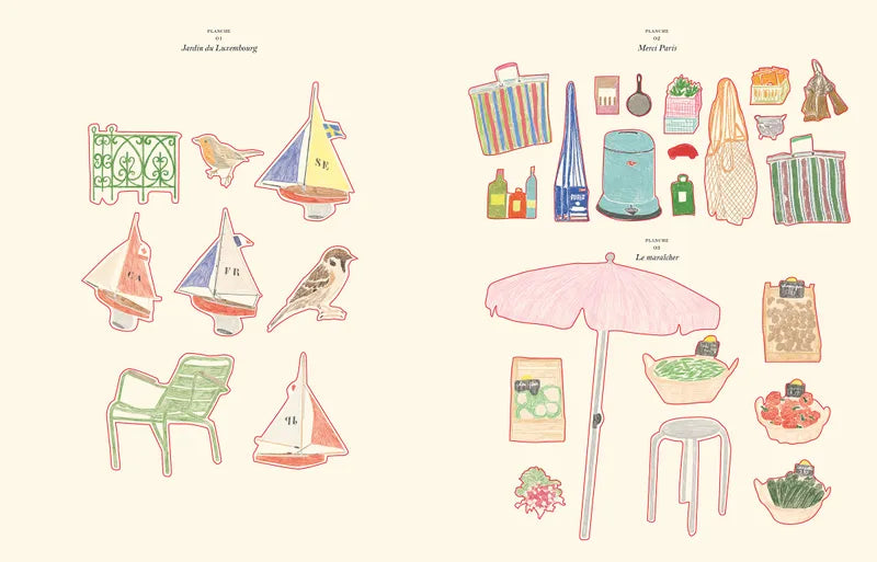 Exemples de stickers du carnet de coloriage et stickers PARIS de Zoe de las Cases.