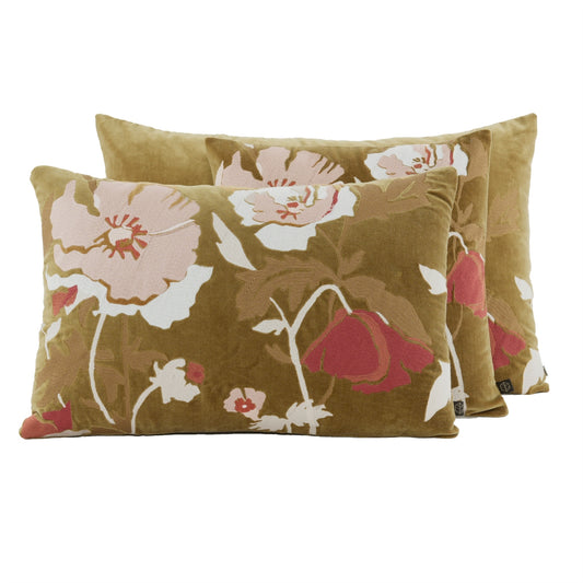 Coussin carré en velours imprimé fleuri, modèle Bristol - Haomy