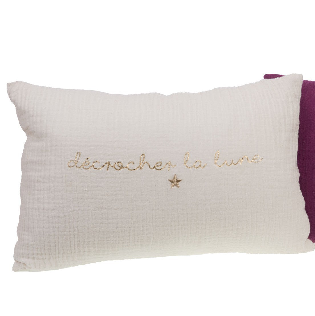 COUSSIN EN GAZE DE COTON AVEC TEXTE DORE - LA PETITE BOITE JAUNE