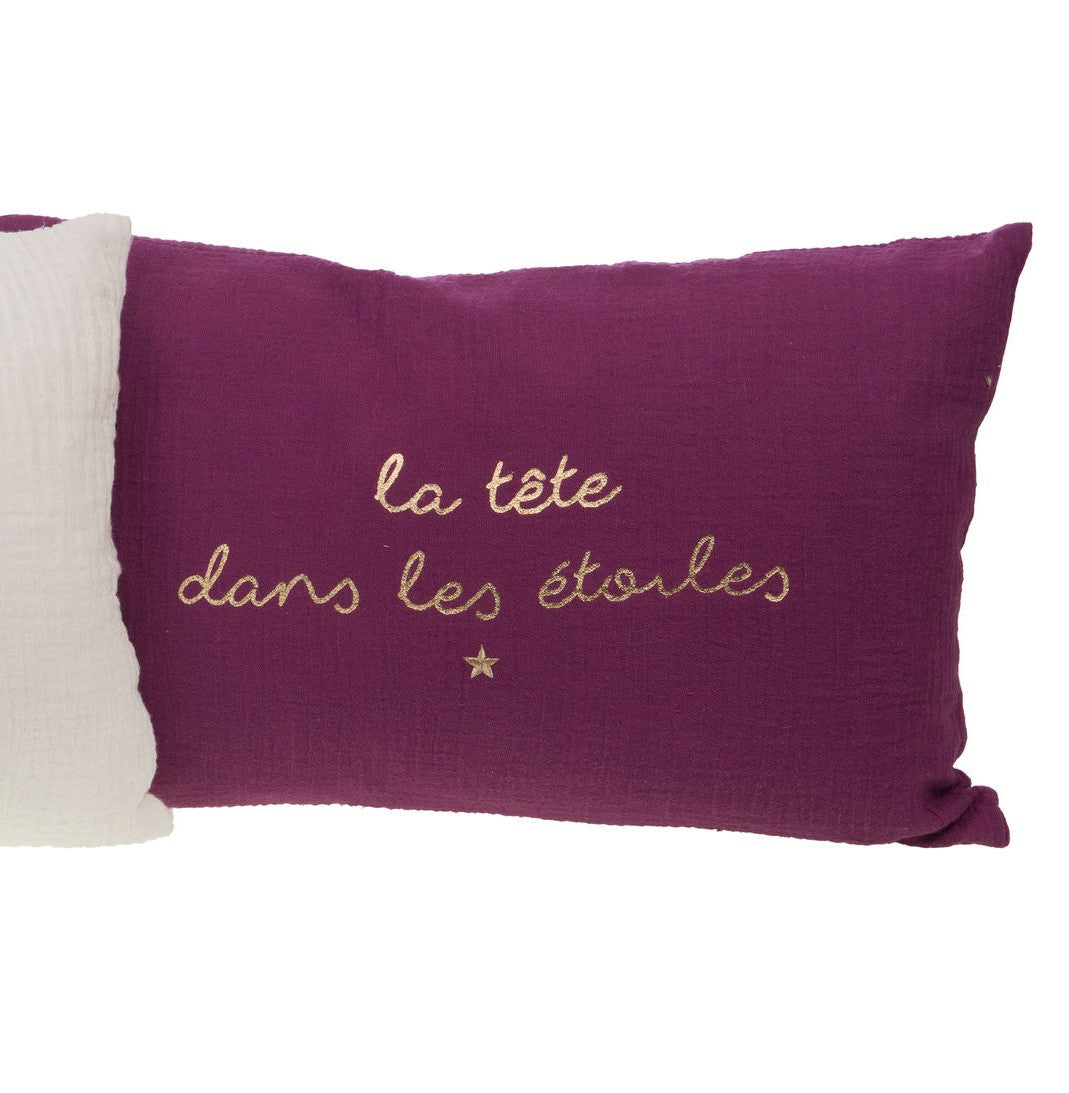 COUSSIN EN GAZE DE COTON AVEC TEXTE DORE - LA PETITE BOITE JAUNE