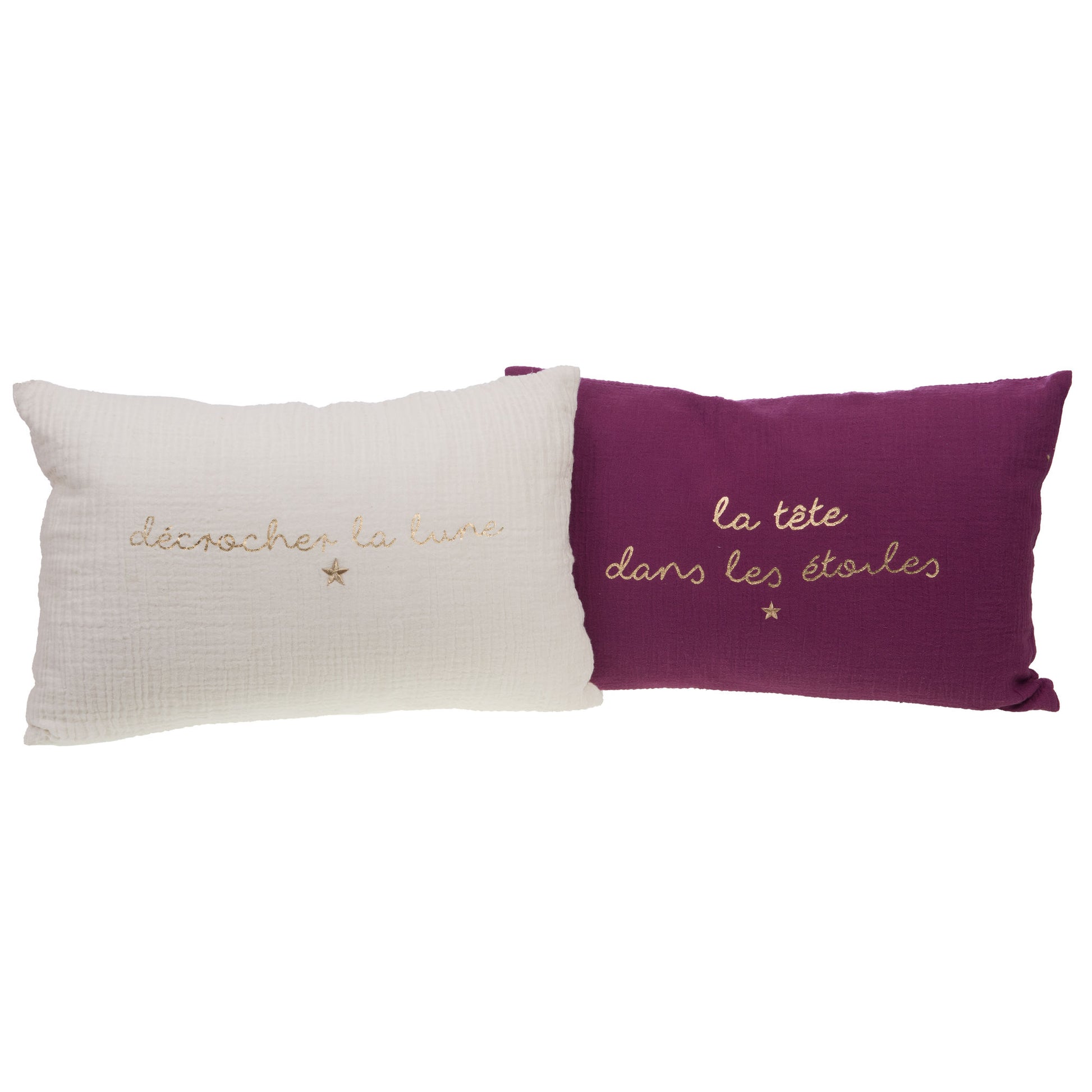 COUSSIN EN GAZE DE COTON AVEC TEXTE DORE BRODE - LA PETITE BOITE JAUNE