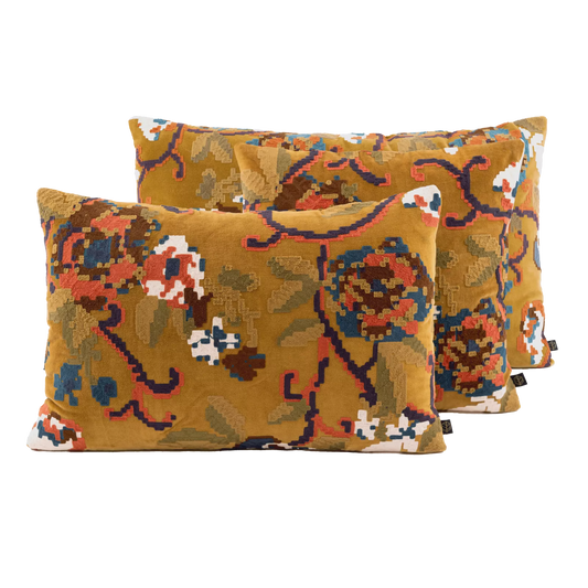 Coussin rectangulaire en velours brodé floral, modèle Kendall - Haomy