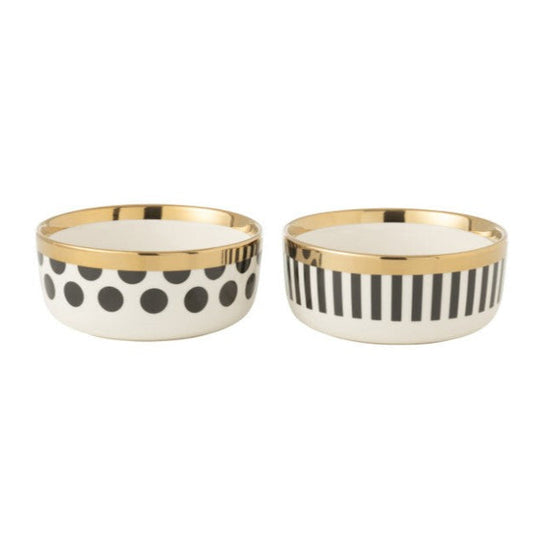 Bol en céramique en coffret - Motifs noir, blanc et doré
