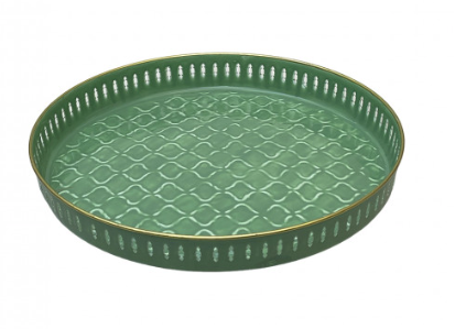 Plateau rond en métal émaillé coloré