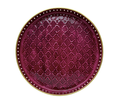 Plateau rond en métal émaillé coloré