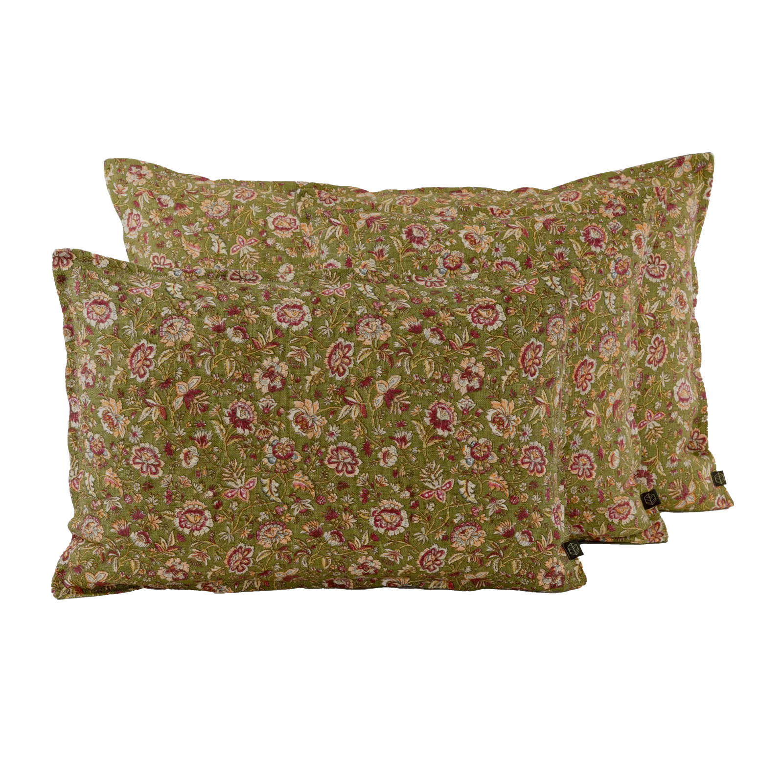 Coussin fleuri en lin Samara de Haomy kaki-LAPETITEBOITEJAUNE