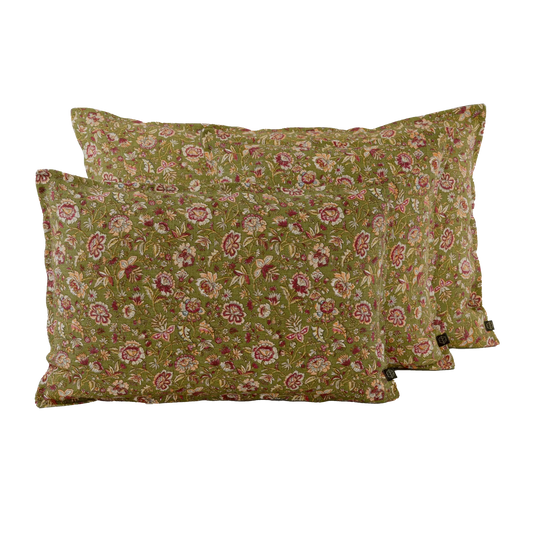 Coussin fleuri en lin Samara de Haomy kaki-LAPETITEBOITEJAUNE