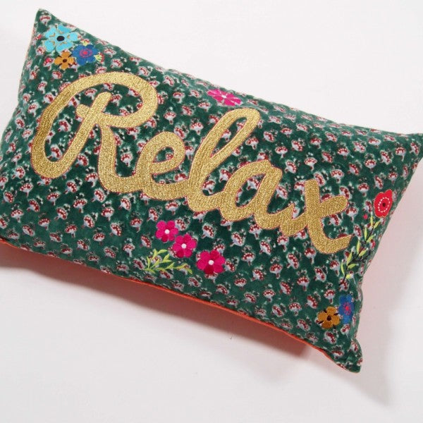 LAPETITEBOITEJAUNE-Coussin velours imprimé et broderie