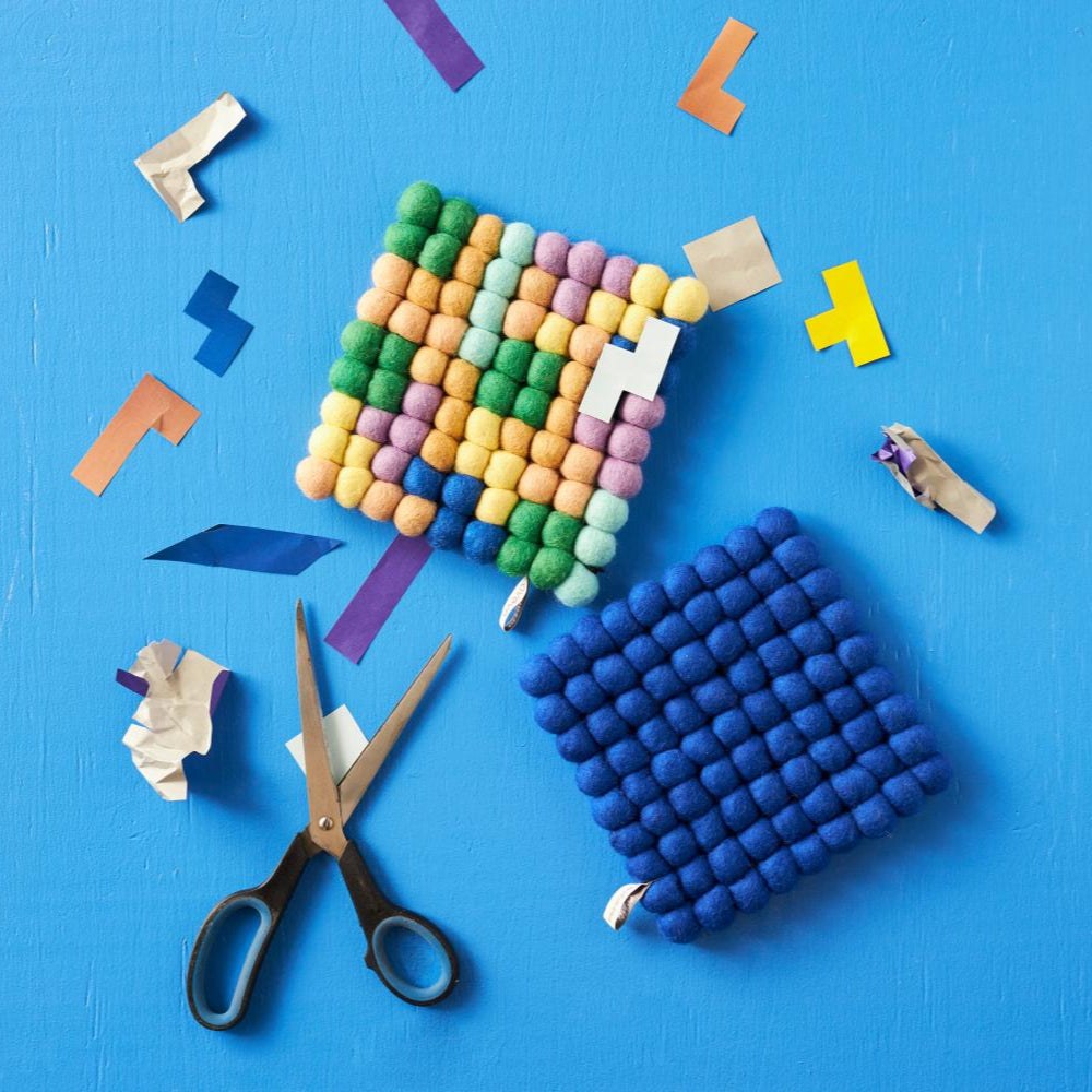 Dessous de plat en laine bouillie, inspiration tetris.