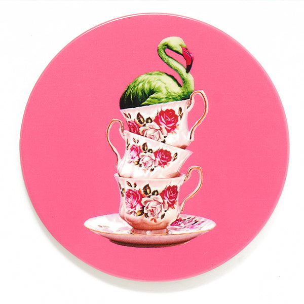 Dessous-de-verre en céramique, modèle Flamingtea, fond rose. 