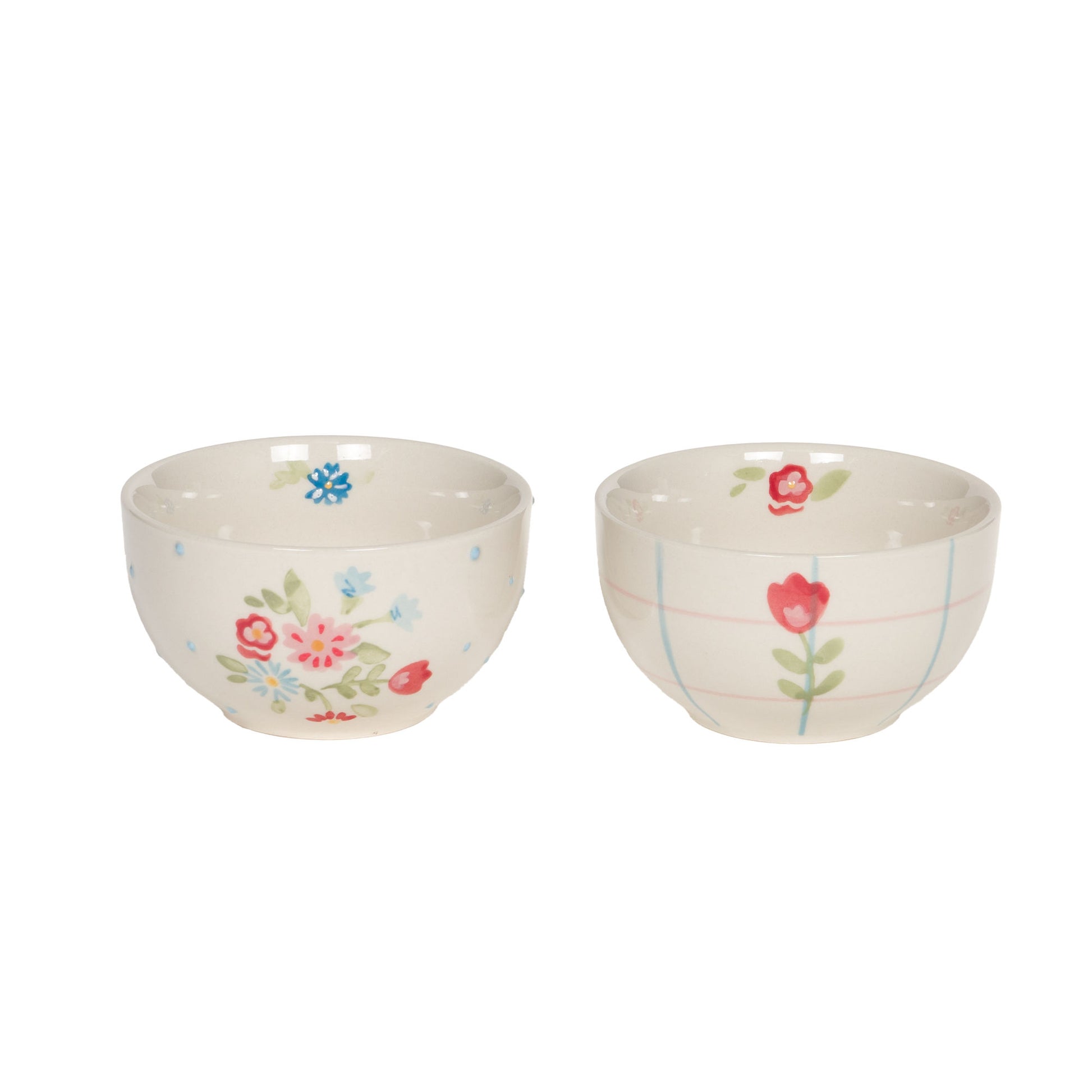Duo de bols au décor fleuri pastel.
