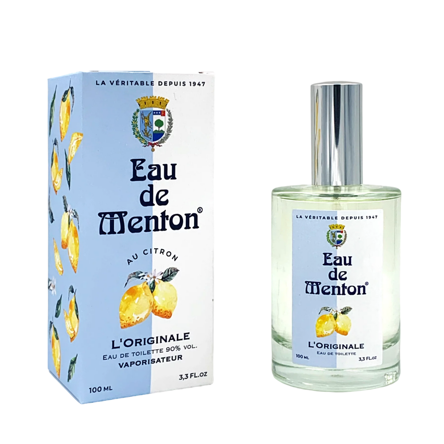 Eau de Menton L'Originale, flacon de 100ml, eau de toilette citronnée.