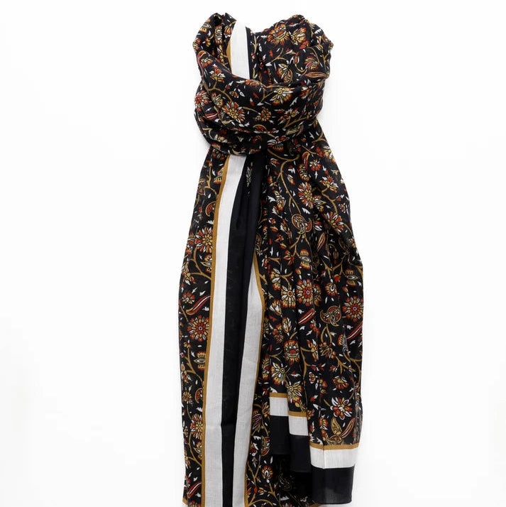 ECHARPE EN COTON NOIRE ET FLEURS - LA PETITE BOITE JAUNE