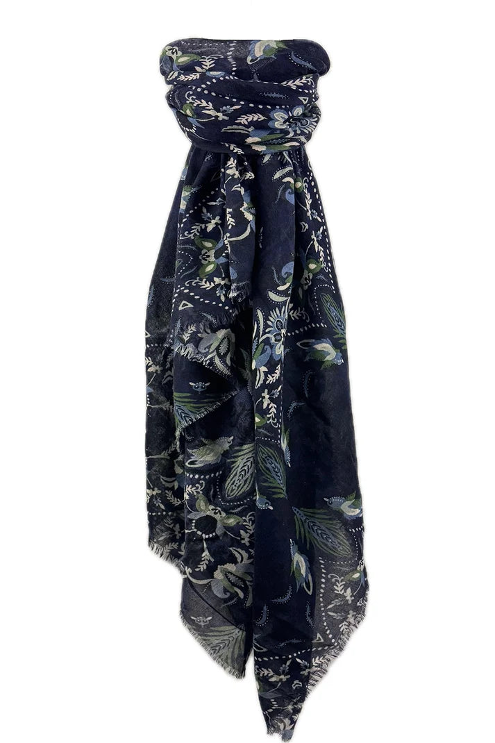 Foulard en laine mélangée à motif arabesques, différents coloris