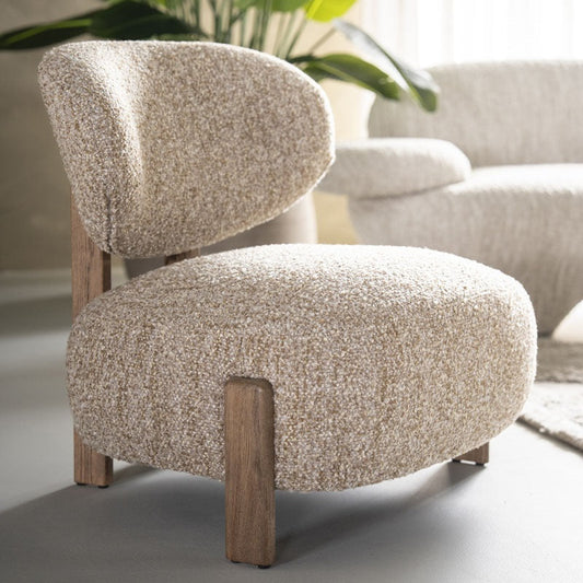 FAUTEUIL DESIGN EN TWEED ET BOIS DE CHENE 