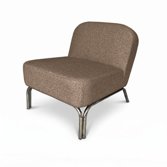 FAUTEUIL EN TWEED NOISETTE ET PIED CHROME - LA PETITE BOITE JAUNE