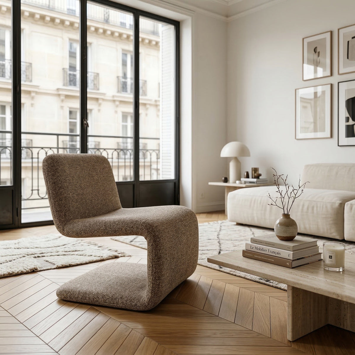 FAUTEUIL TWEED BEIGE DESIGN - LA PETITE BOITE  JAUNE