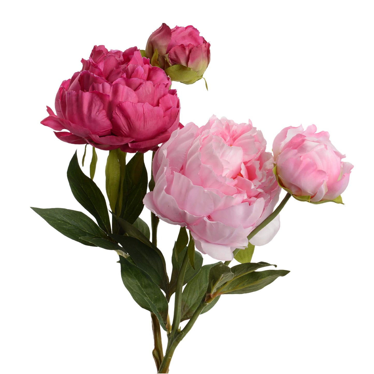 Fleurs de pivoines artificielles roses sur une branche.