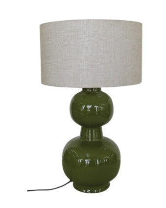 LAMPE A POSER AVEC UN PIED METAL KAKI ET ABATJOUR EN COTON