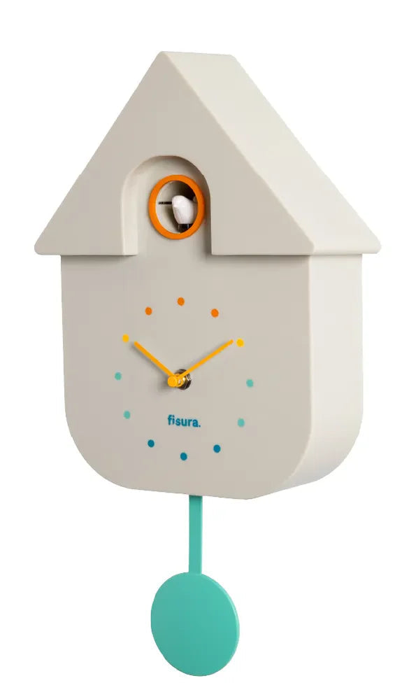 Horloge coucou, coloris blanc avec pendule turquoise.
