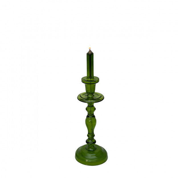 Lampe à huile en chandelier en verre vert