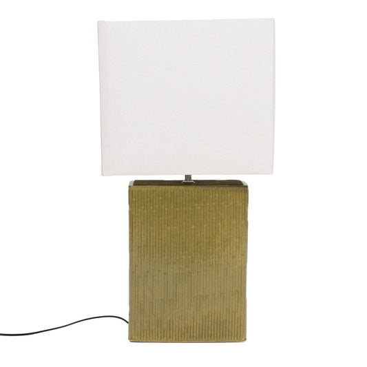 Lampe à poser rectangulaire – Socle texturé et abat-jour assorti