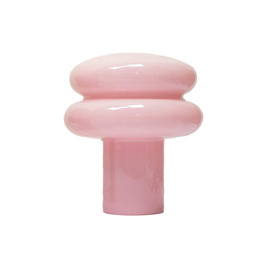 Lampe en forme de champignon en verre rose. 