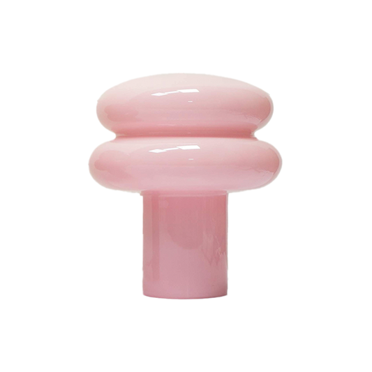 Lampe en forme de champignon en verre rose. 