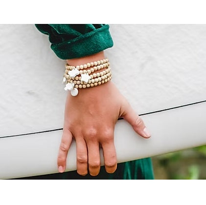 Bracelet perles bois et céramique blanche ou noire fabriqué en France