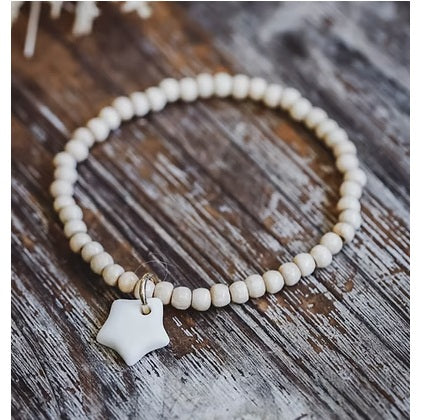 Bracelet perles bois et céramique blanche ou noire fabriqué en France