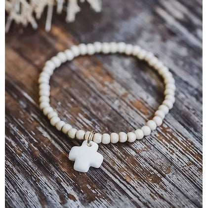 Bracelet perles bois et céramique blanche ou noire fabriqué en France
