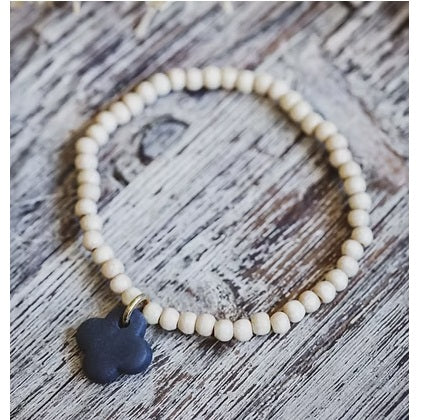 Bracelet perles bois et céramique blanche ou noire fabriqué en France