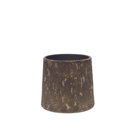 Joli cache pot avec un effet relief marron en terre cuite. Dimensions : Diamètre 35 cm H 32 cm
