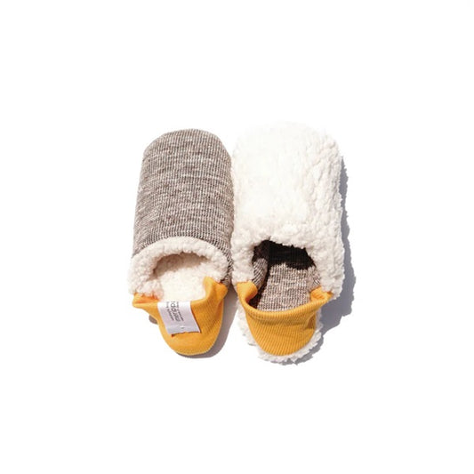 Chaussons réversibles moumoute blanche talon jaune Merippa