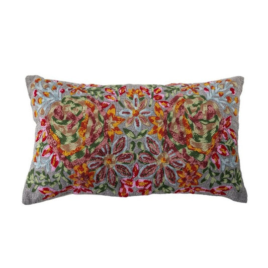 Coussin brodé floral multicolore 60 x 35 cm