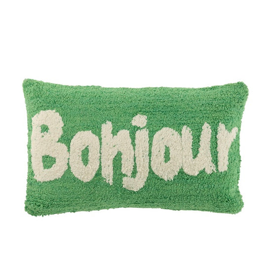 Coussin vert BONJOUR