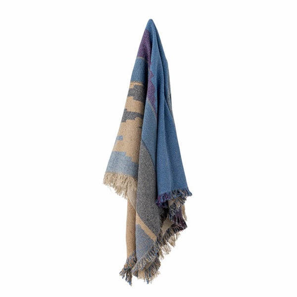 Plaid en coton recyclé modèle Maji bleu