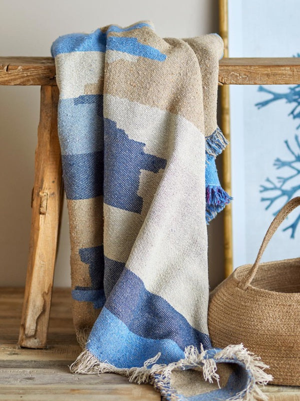 Plaid en coton recyclé modèle Maji bleu