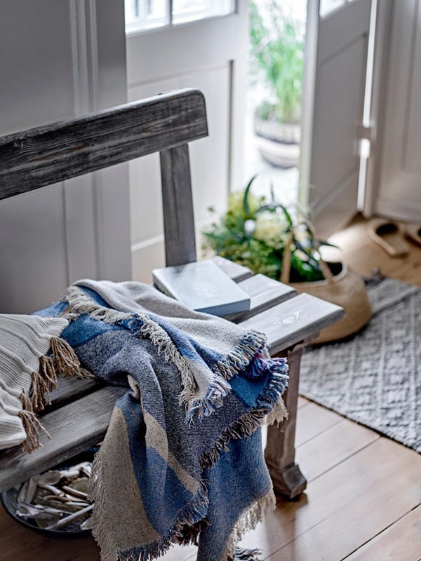 Plaid en coton recyclé modèle Maji bleu