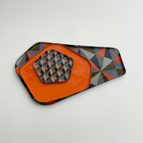 Plateaux vintage "Diamant" bleu et orange (set de 3)