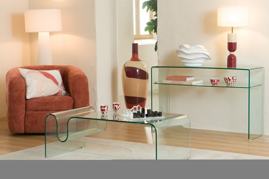 Table basse vague en verre transparent